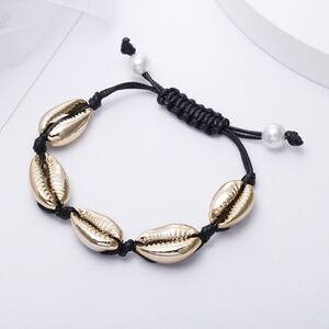 Bohemian Puka Shell Bracelet Adjustable GOLD BLACK
